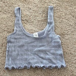 Blue Ruffle Bottom Cropped Tank Top